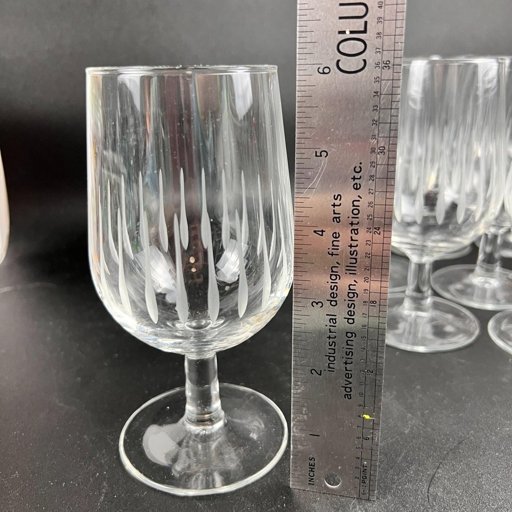 Vtg France wine glass water goblet Crystal barware Etched droplet 6" set of 2gl - Picture 10 of 11